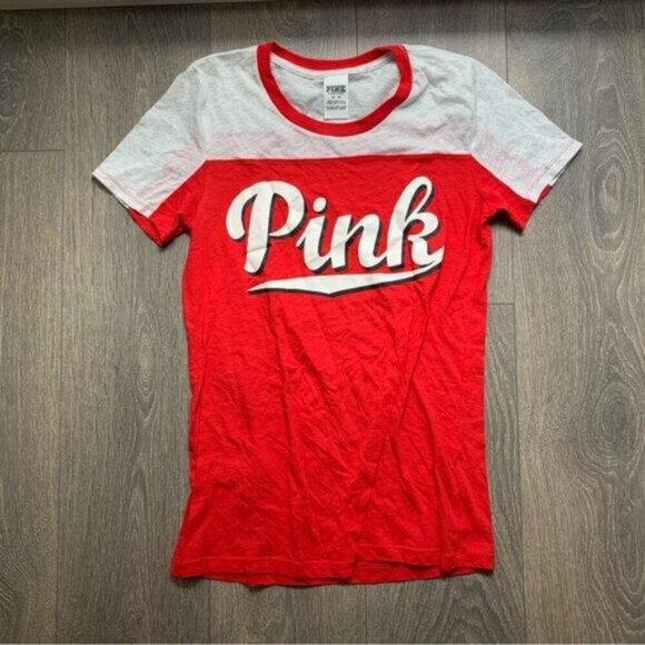 Pink Victoria's Secret Pink Logo Graphic Tee T-shirt Short Sleeve Red Medium - Picture 5 of 14